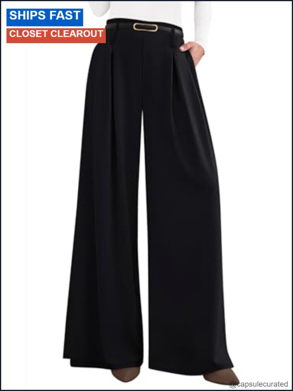 Womens Wide Leg Dress Pants Flowy High Waist Pleated Trousers Office